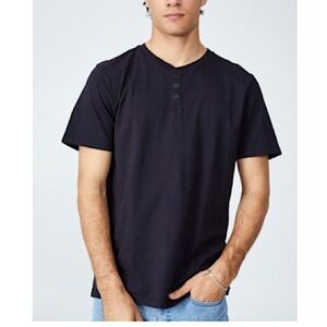 New COTTON ON Men's Organic Henley T-shirt blue navy XL shirt